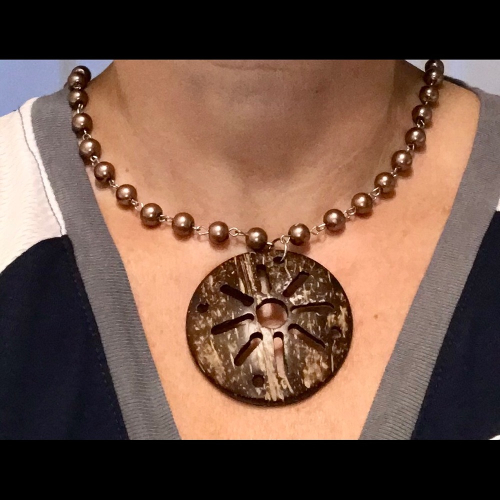 Tan Shell Necklace with Matching Earrings Coordinated Set